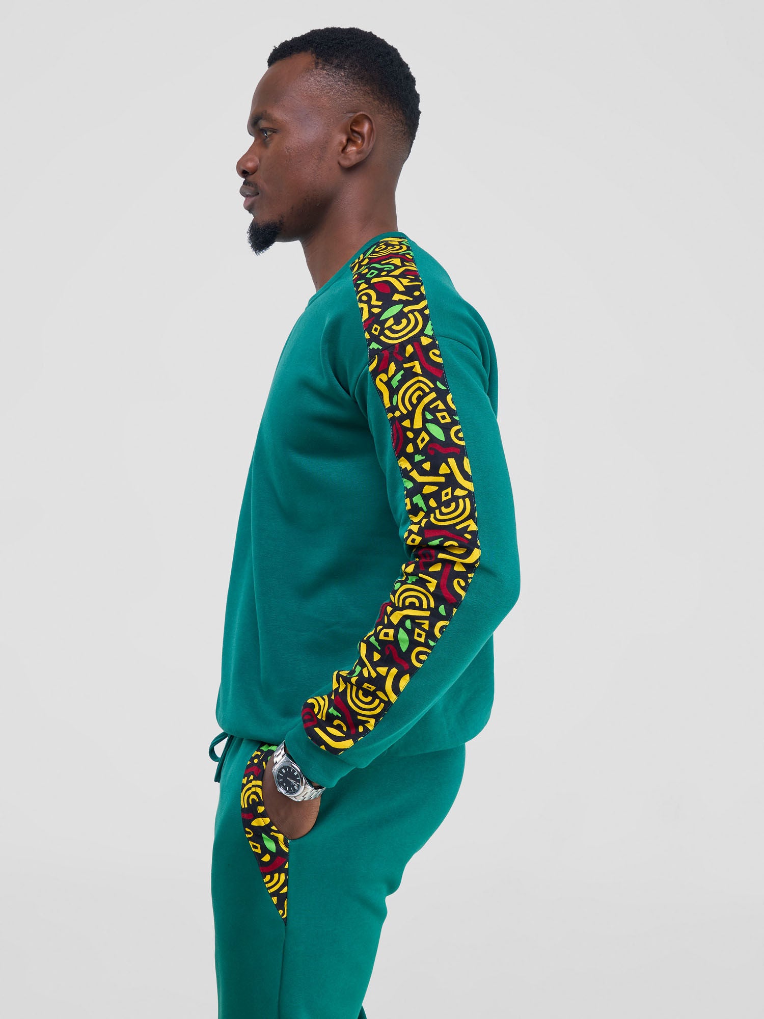 Safari Kitenge Men's Sweatshirt - Teal/ Tafo Print