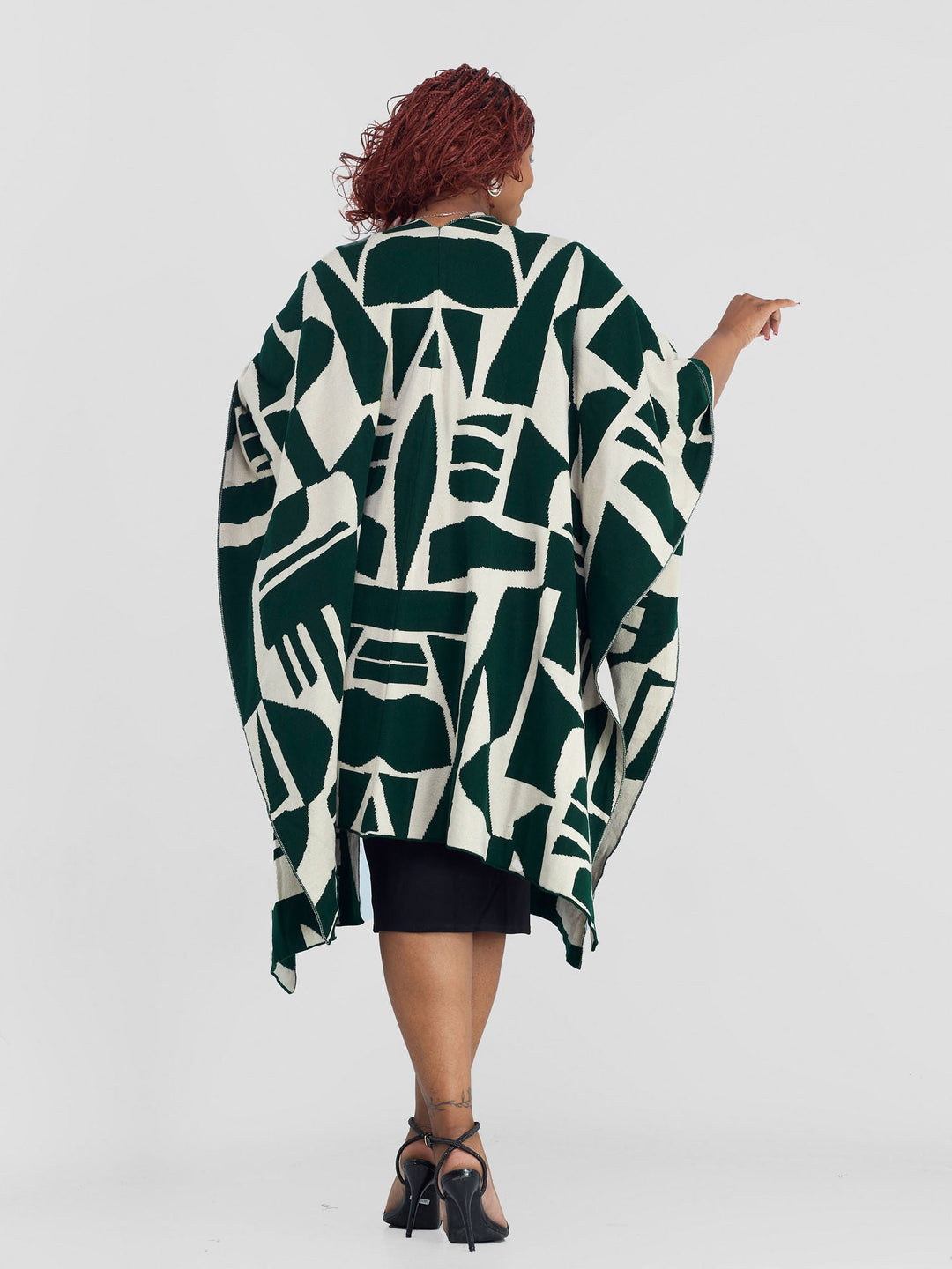 Vivo Reversible Shawl without Fringes - Emerald Green / Ivory Samba Print