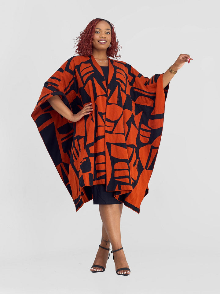 Vivo Reversible Shawl without Fringes - Burnt Orange / Black Samba Print