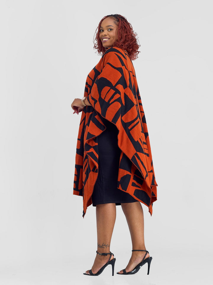 Vivo Reversible Shawl without Fringes - Burnt Orange / Black Samba Print