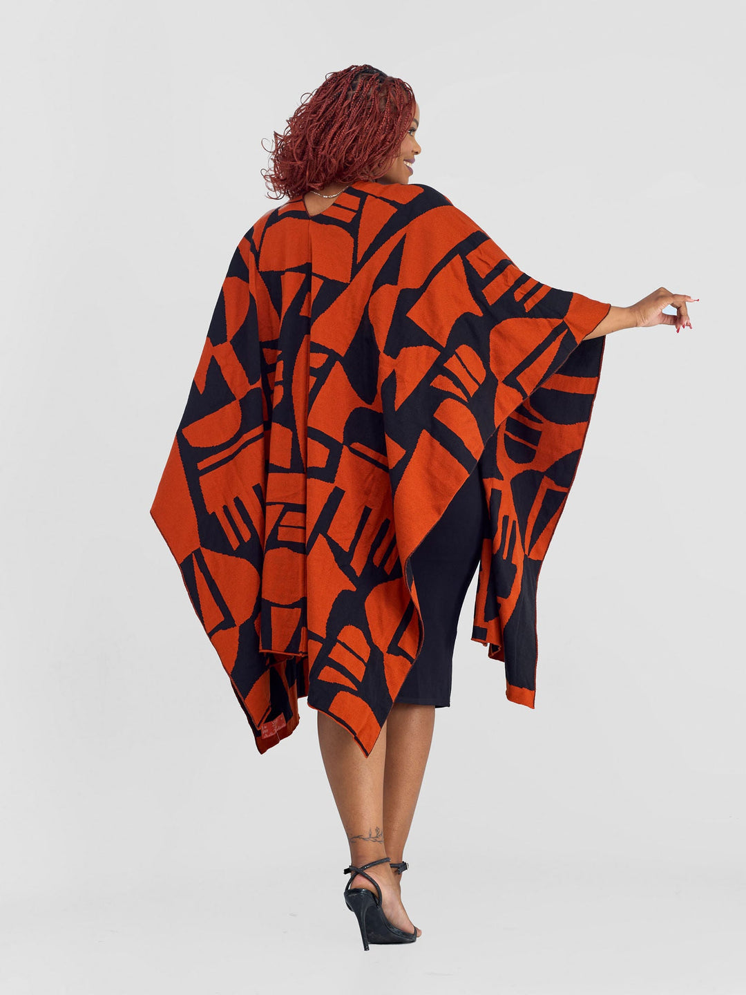 Vivo Reversible Shawl without Fringes - Burnt Orange / Black Samba Print