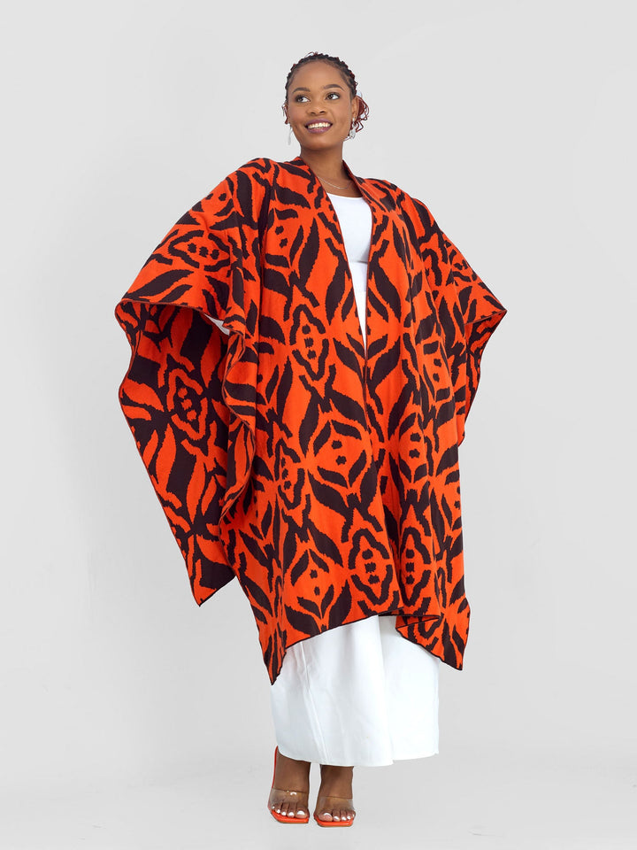 Vivo Reversible Shawl without Fringes - Chocolate Brown / Orange Ukwi Print