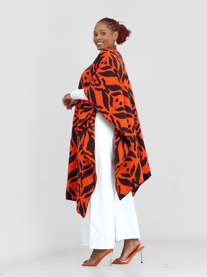 Vivo Reversible Shawl without Fringes - Chocolate Brown / Orange Ukwi Print