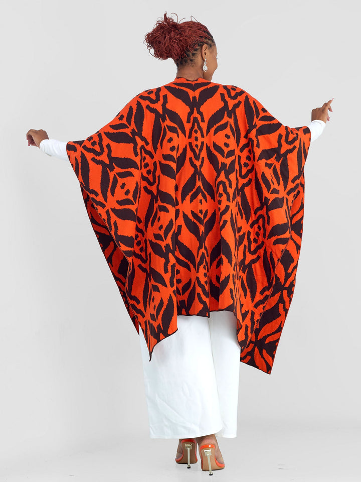 Vivo Reversible Shawl without Fringes - Chocolate Brown / Orange Ukwi Print