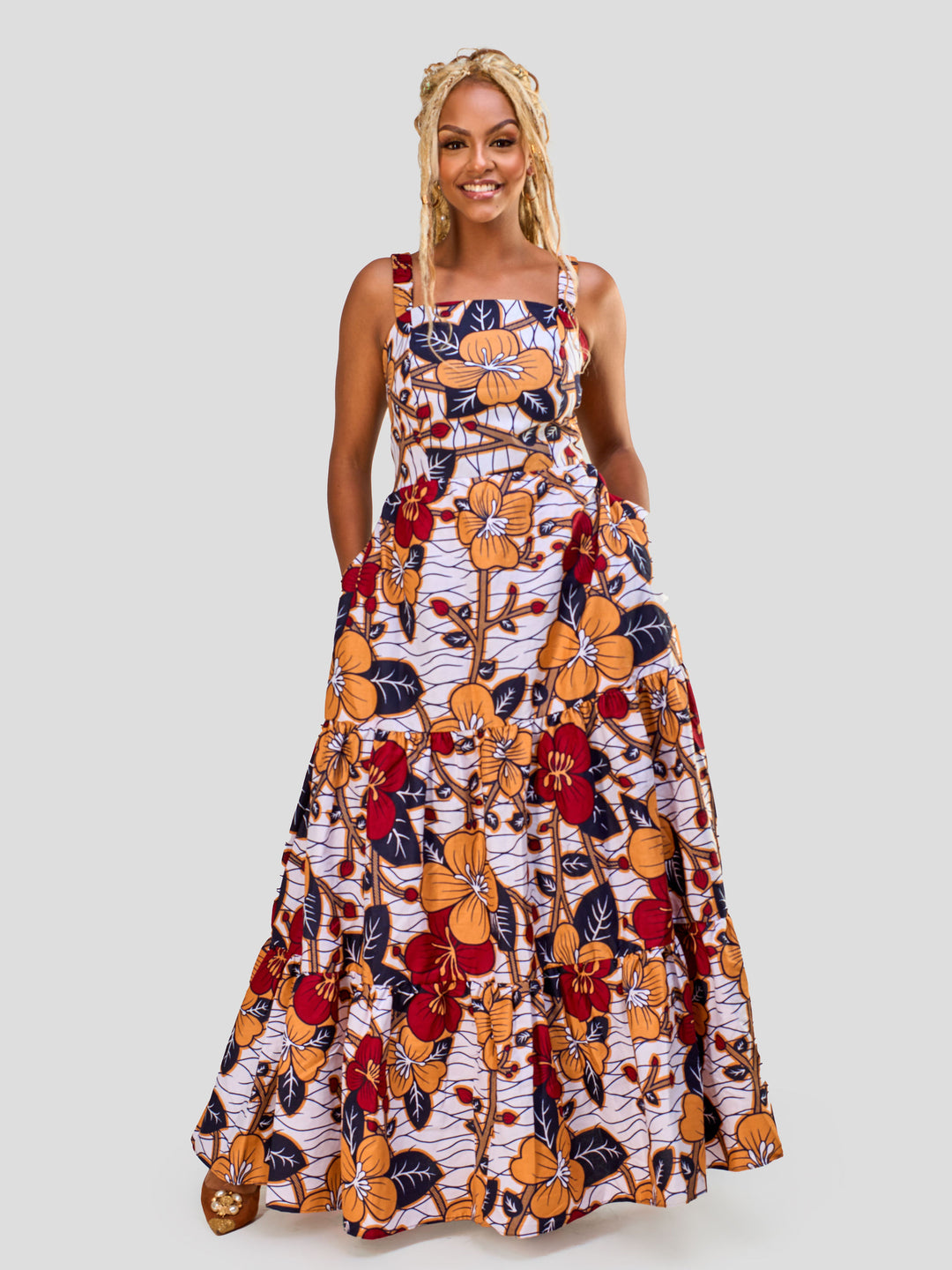 Vivo Safari Strappy Tiered Maxi Dress - Maua