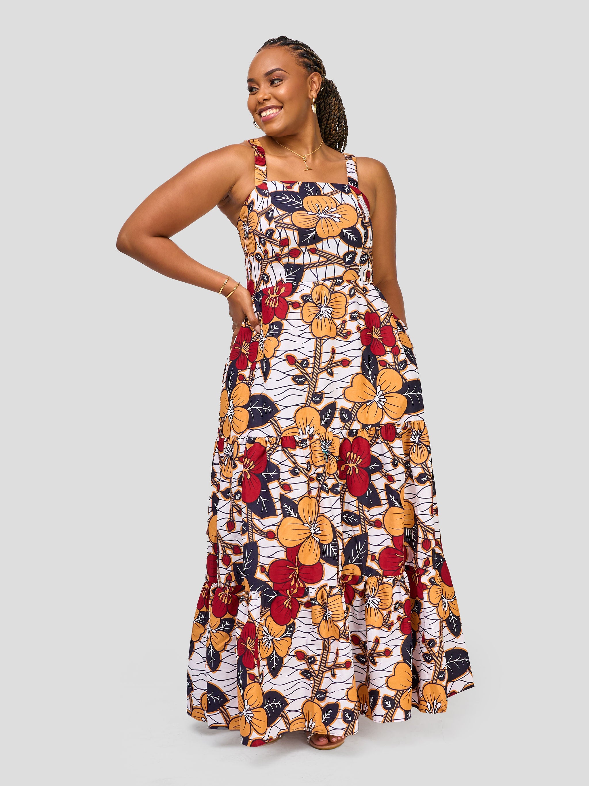 Vivo Safari Strappy Tiered Maxi Dress - Maua