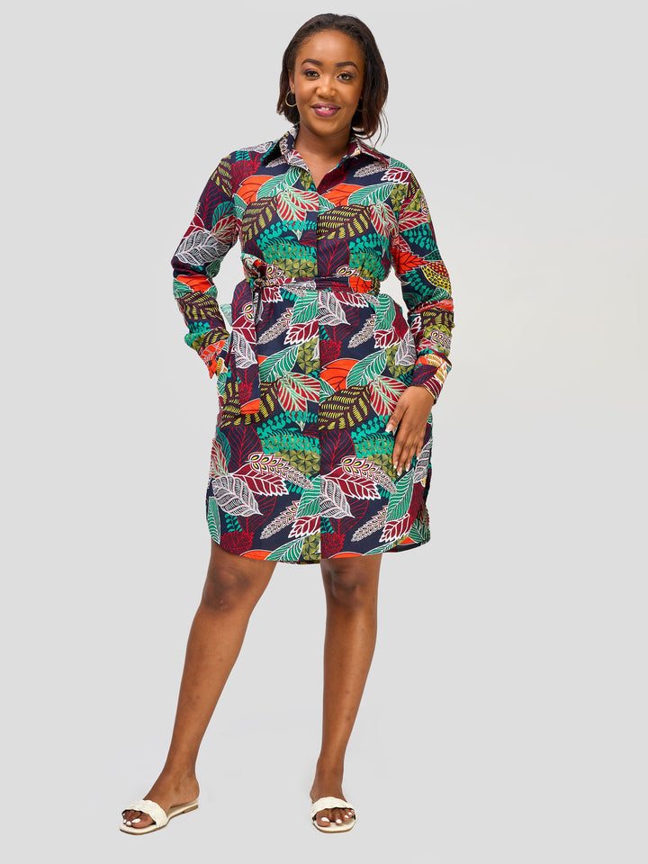 Vivo Safari Long Sleeve Shirt Dress  - Kerma