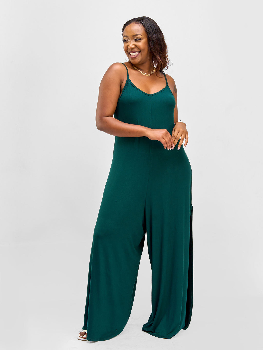 Vivo Essentials Lounge Jumpsuit with Slits - Dark Green