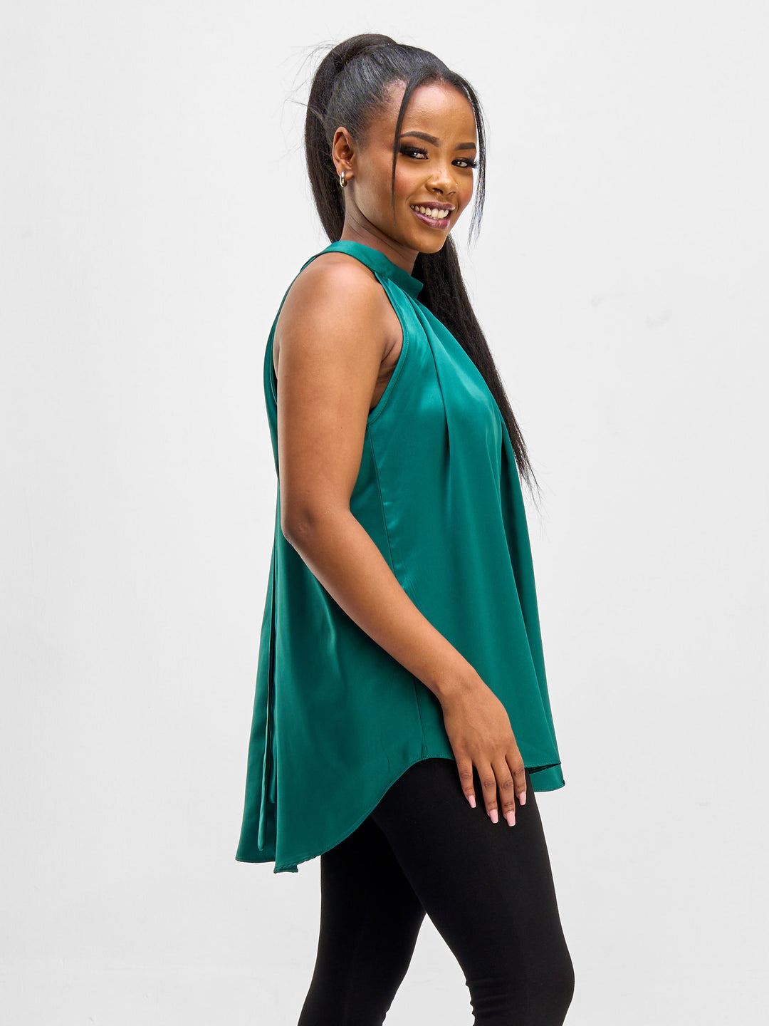 Vivo Nimali Satin Halter Top - Dark Green