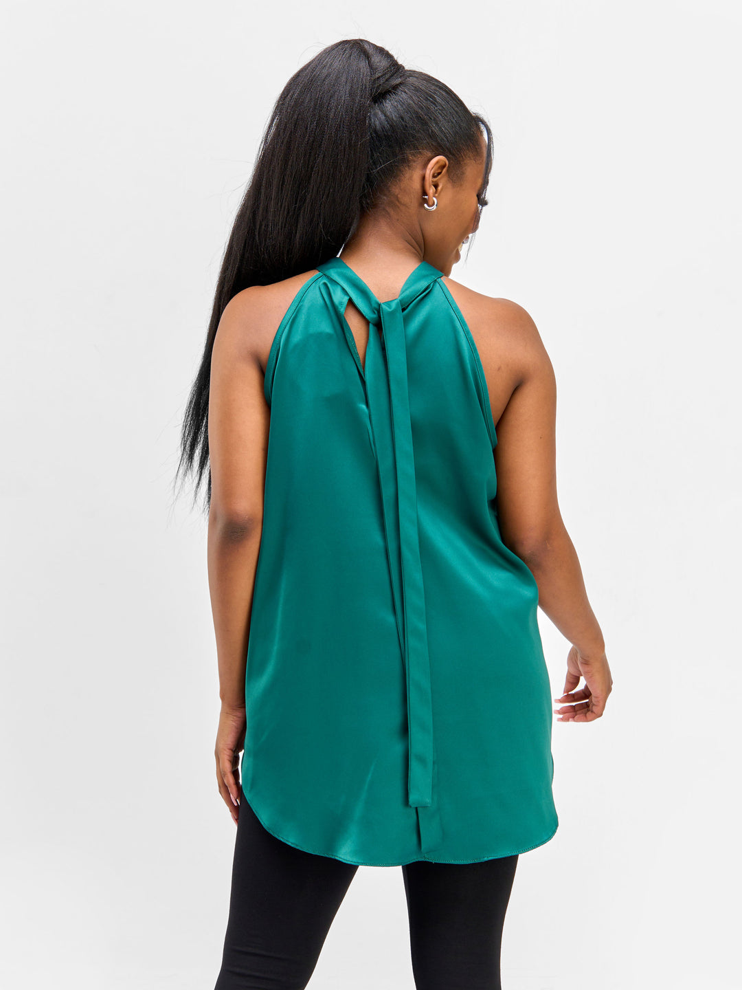 Vivo Nimali Satin Halter Top - Dark Green