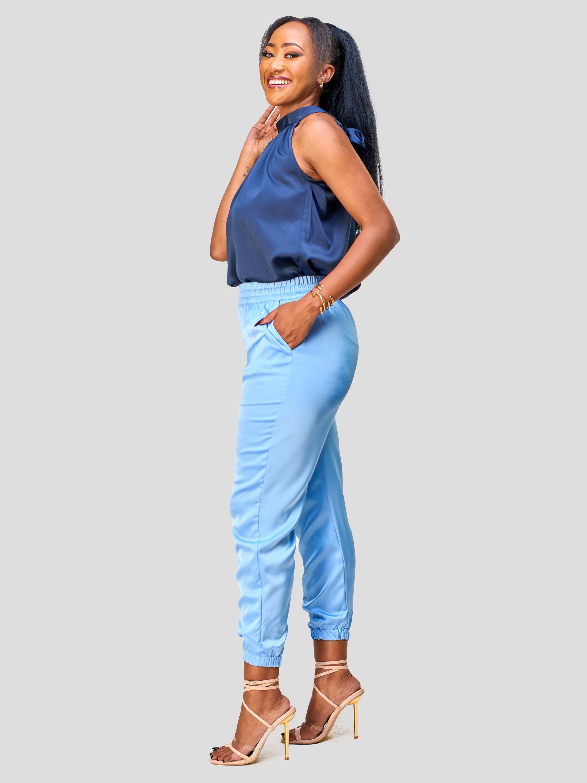 Vivo Nimali Satin Joggers - Blue