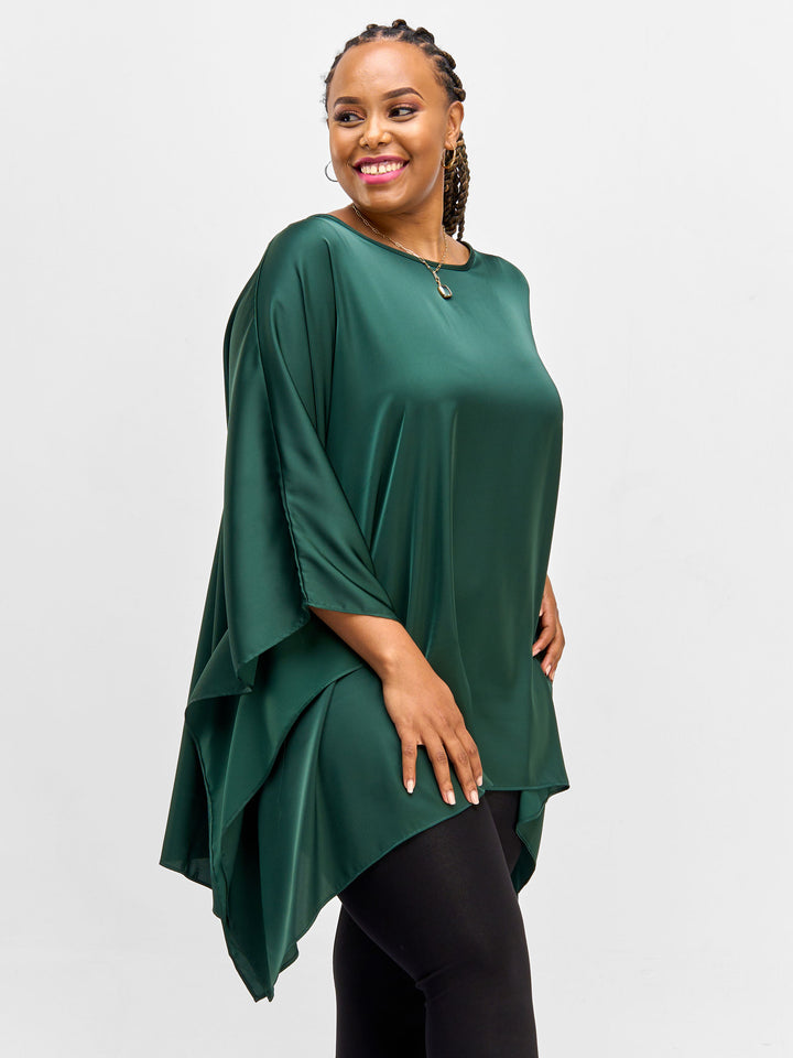 Vivo Nimali Hip Length Satin Kaftan - Dark Green