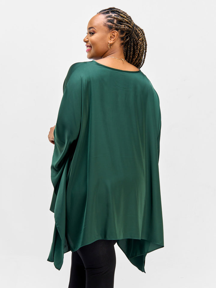 Vivo Nimali Hip Length Satin Kaftan - Dark Green