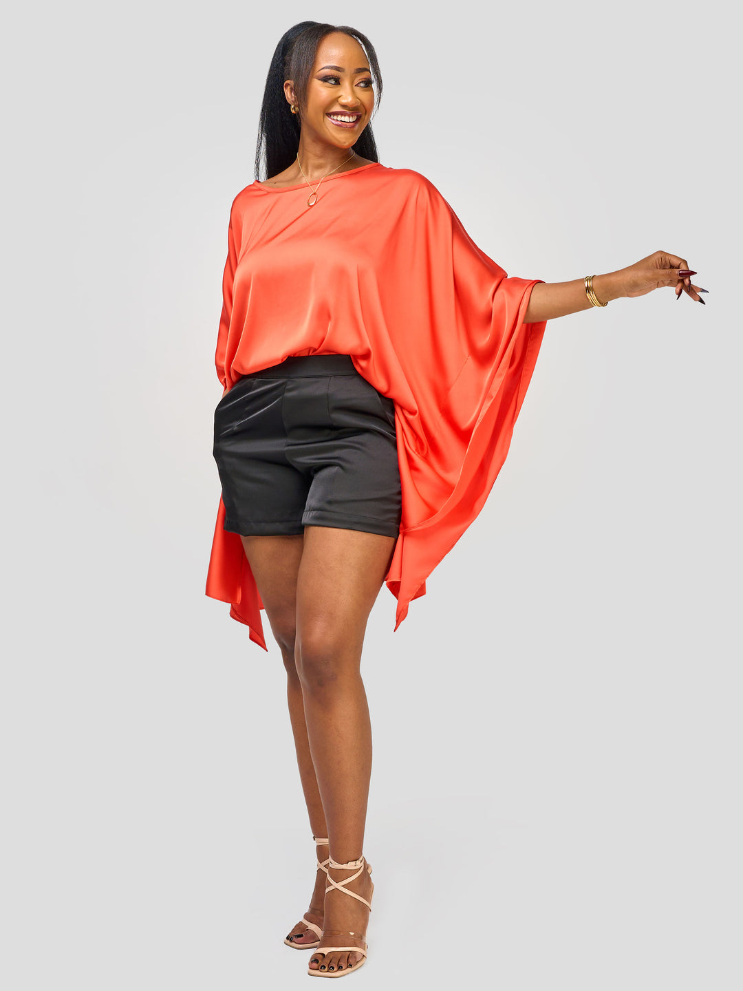 Vivo Nimali Hip Length Satin Kaftan - Orange