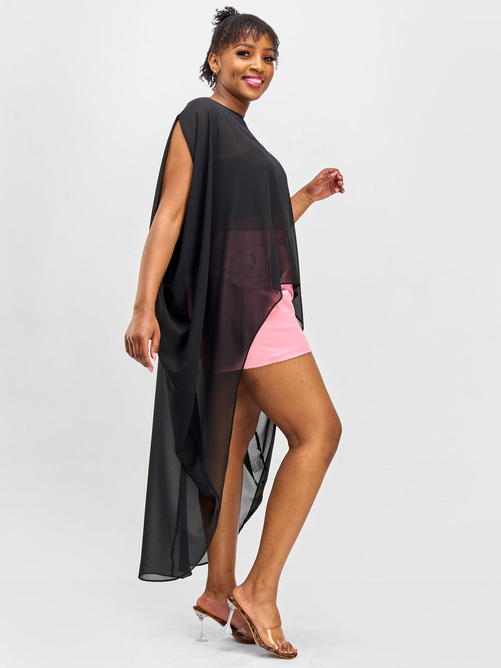 Vivo Nimali Chiffon High Low Kaftan - Black