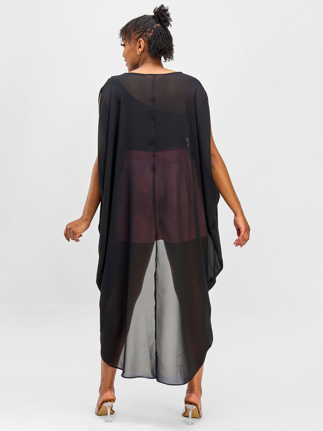 Vivo Nimali Chiffon High Low Kaftan - Black