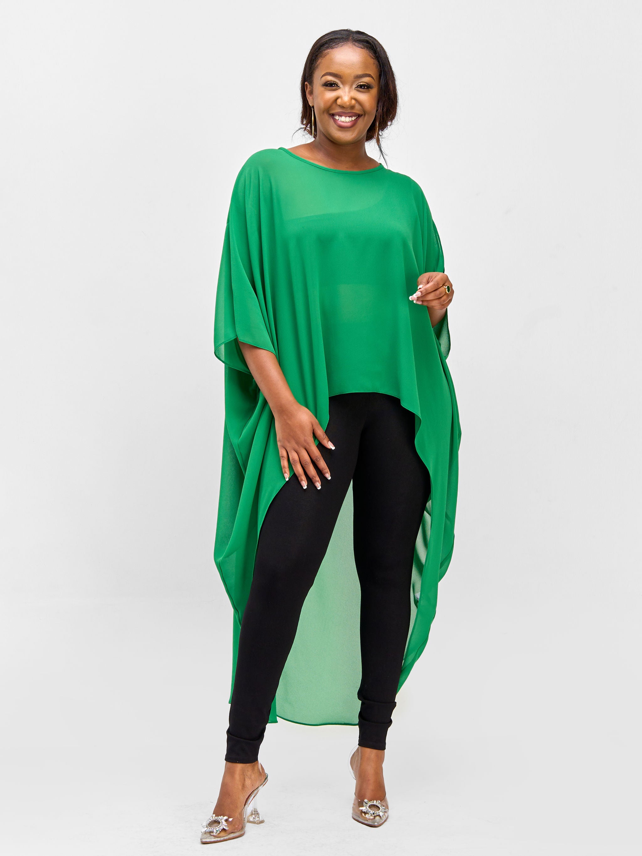 Vivo Nimali Chiffon High Low Kaftan - Green