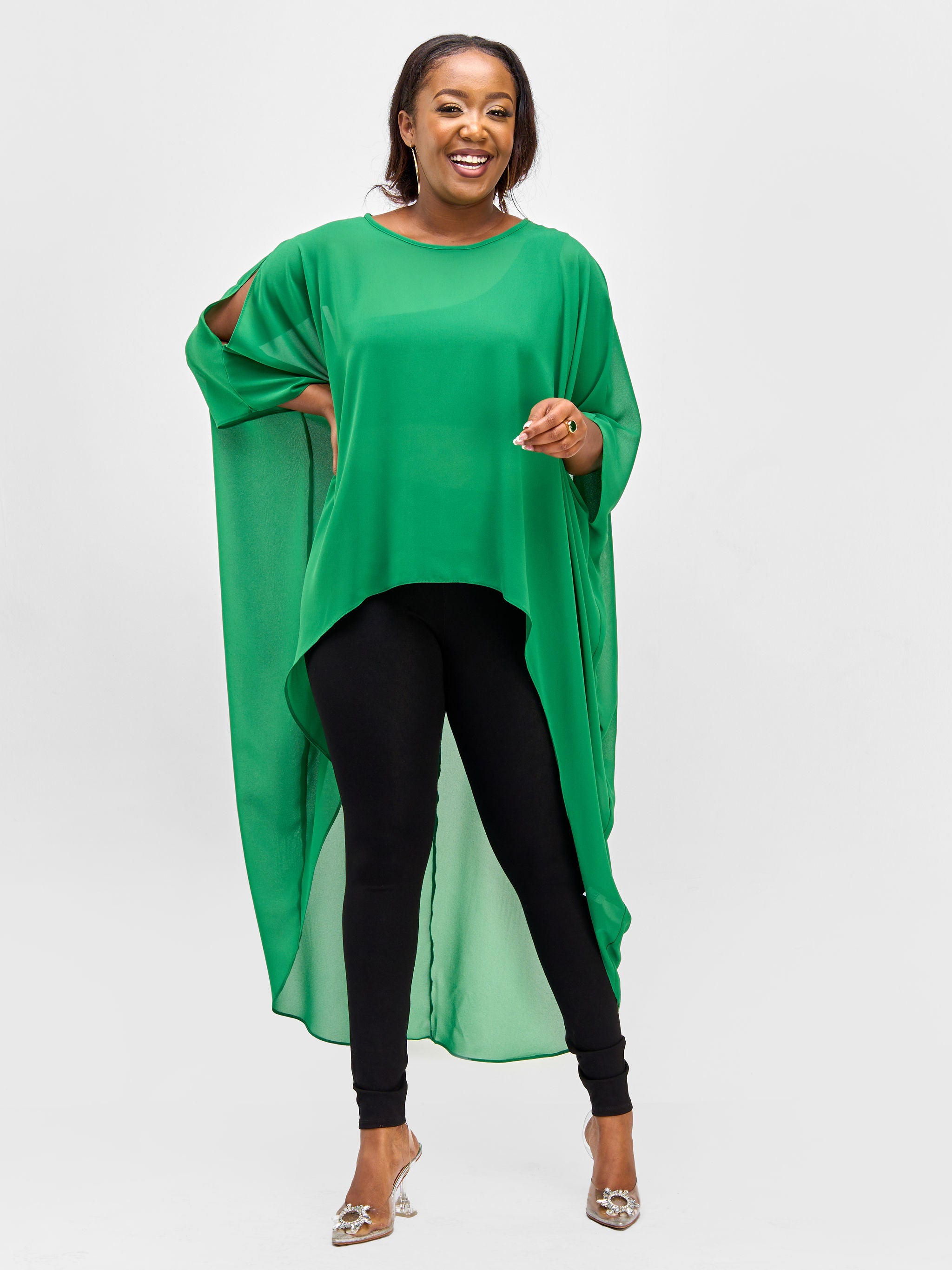 Vivo Nimali Chiffon High Low Kaftan - Green