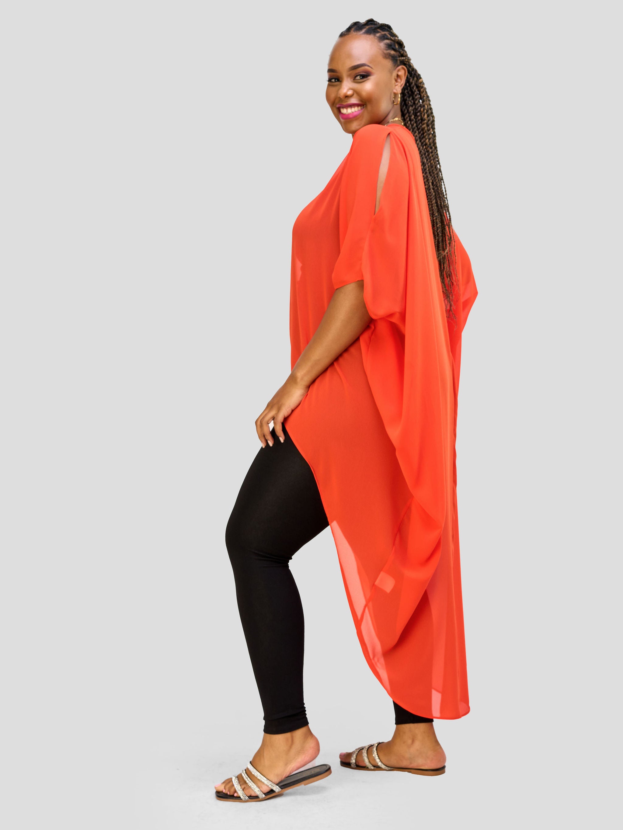 Vivo Nimali Chiffon High Low Kaftan - Orange