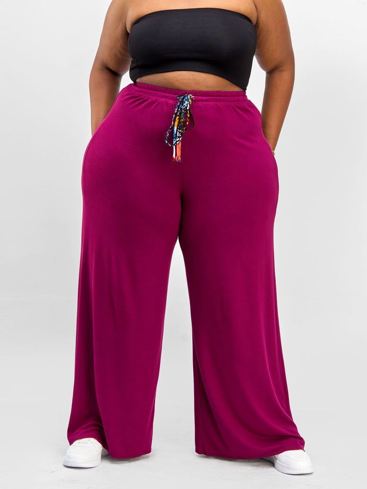 Vivo Essentials Palazzo Pants - Burgundy