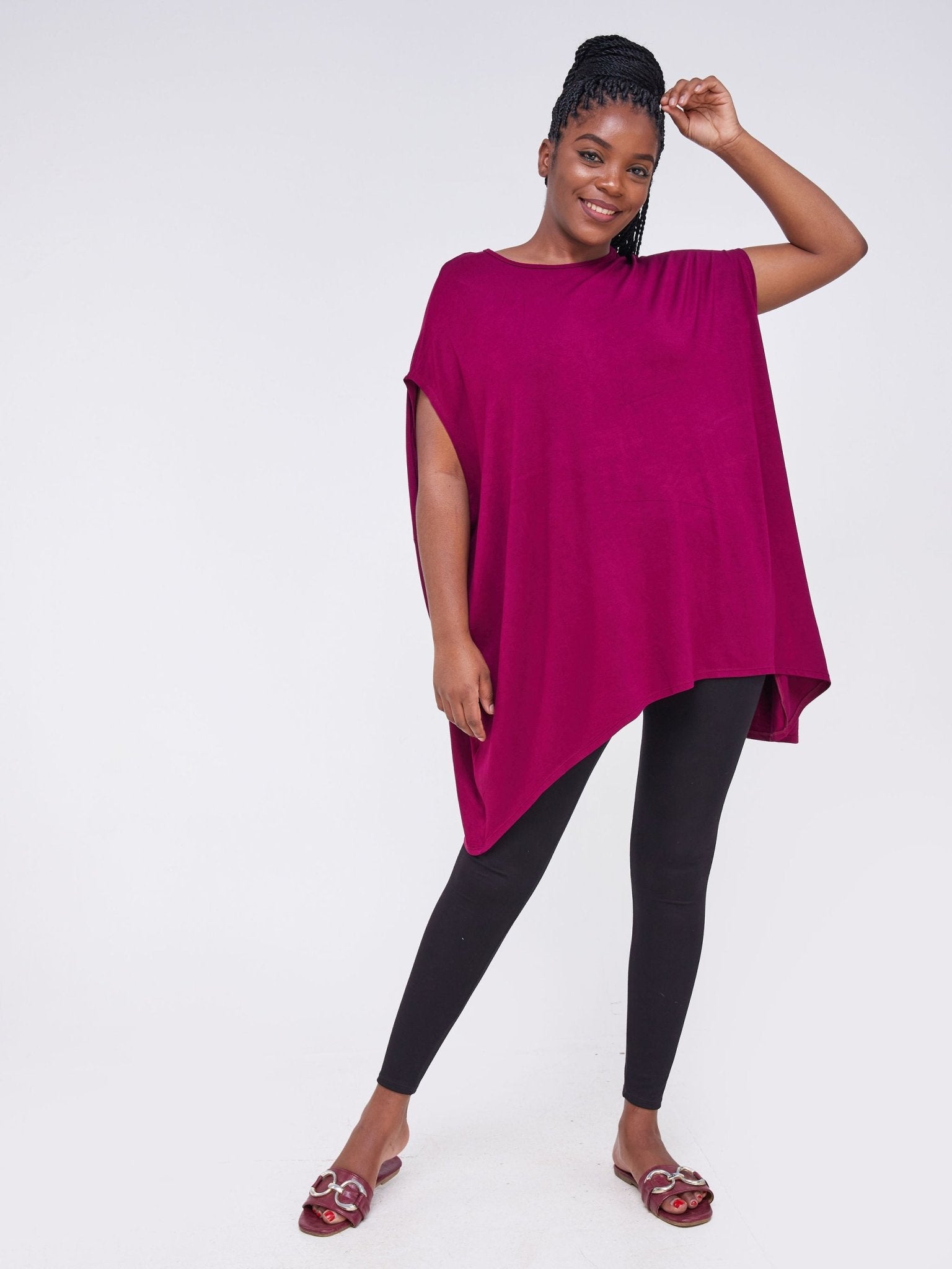 Vivo Essentials Drop Shoulder Tunic Top - Burgundy