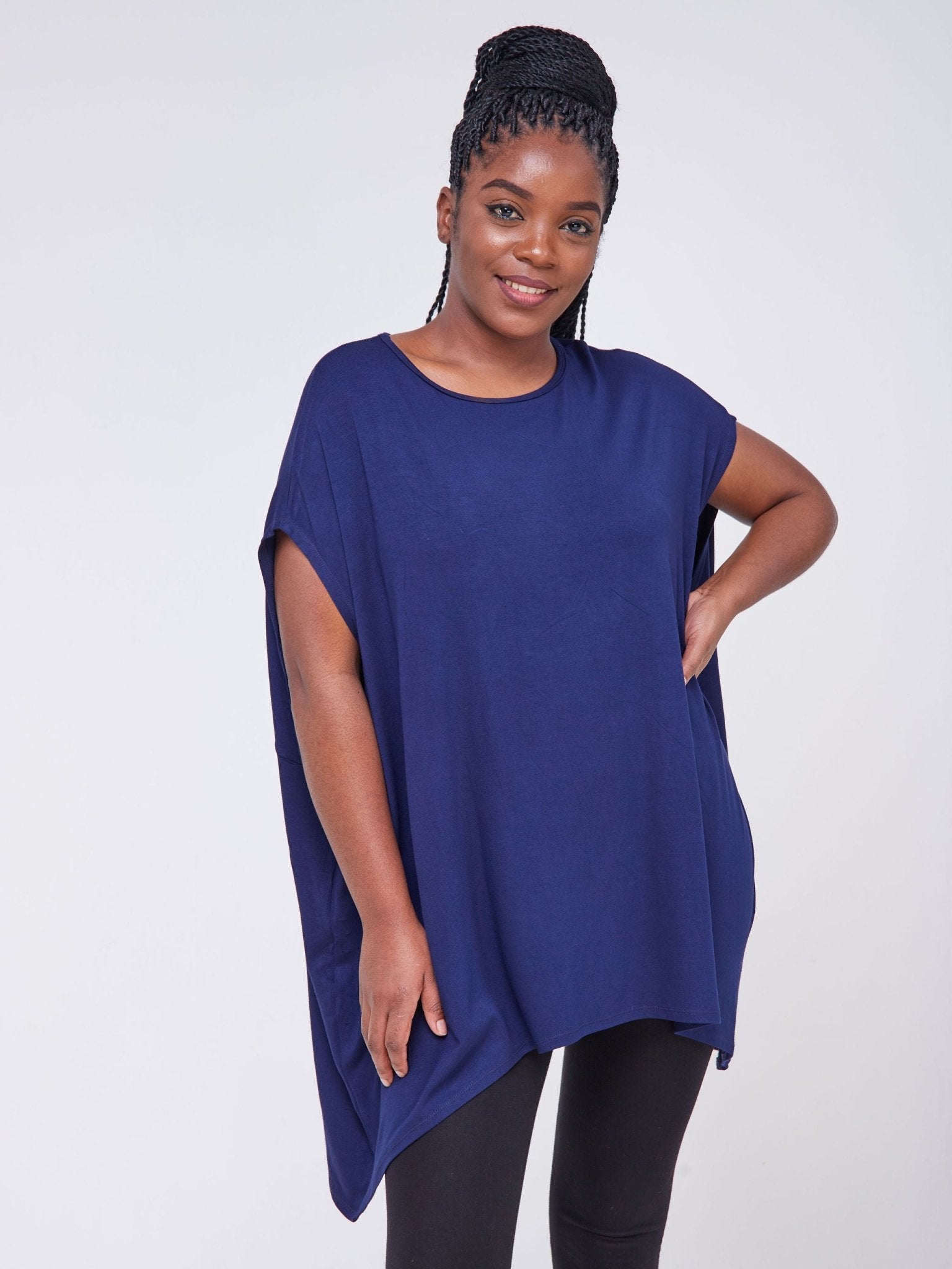 Vivo Essentials Drop Shoulder Tunic Top - Navy Blue