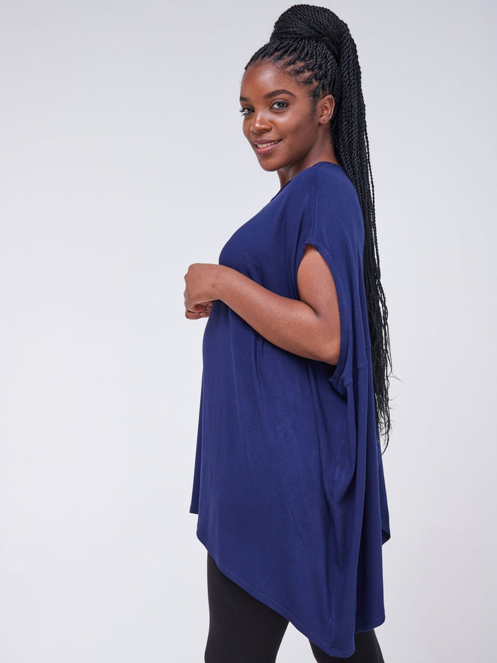 Vivo Essentials Drop Shoulder Tunic Top - Navy Blue