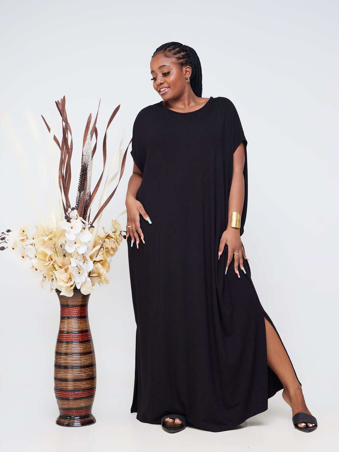 Vivo Essentials Drop Shoulder Maxi Dress - Black