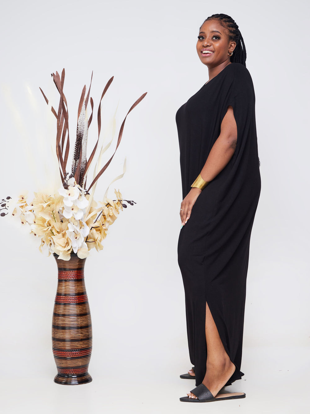 Vivo Essentials Drop Shoulder Maxi Dress - Black