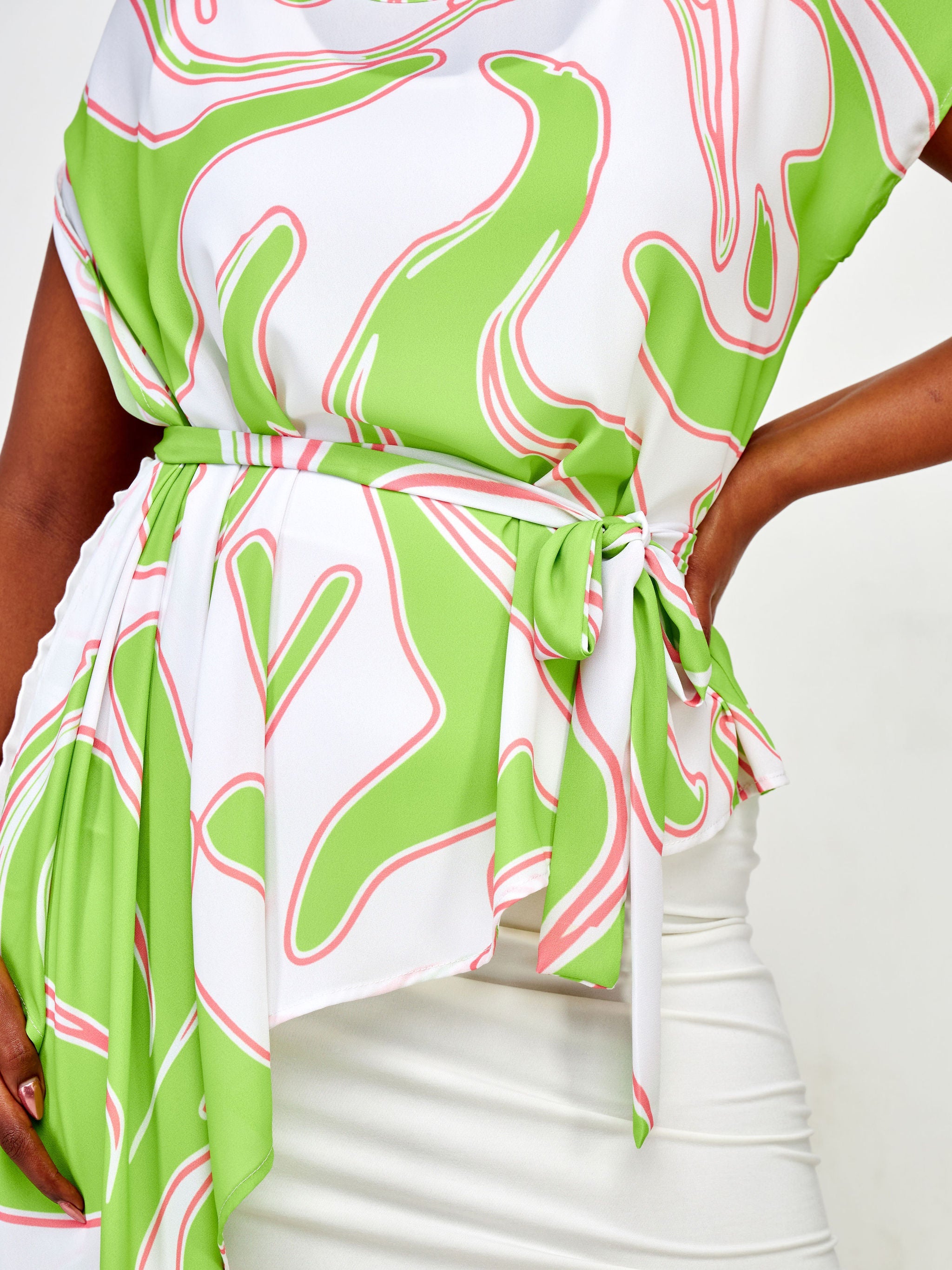 Vivo Sanyu Drop Shoulder Top - Lime Green / White Zazi Print