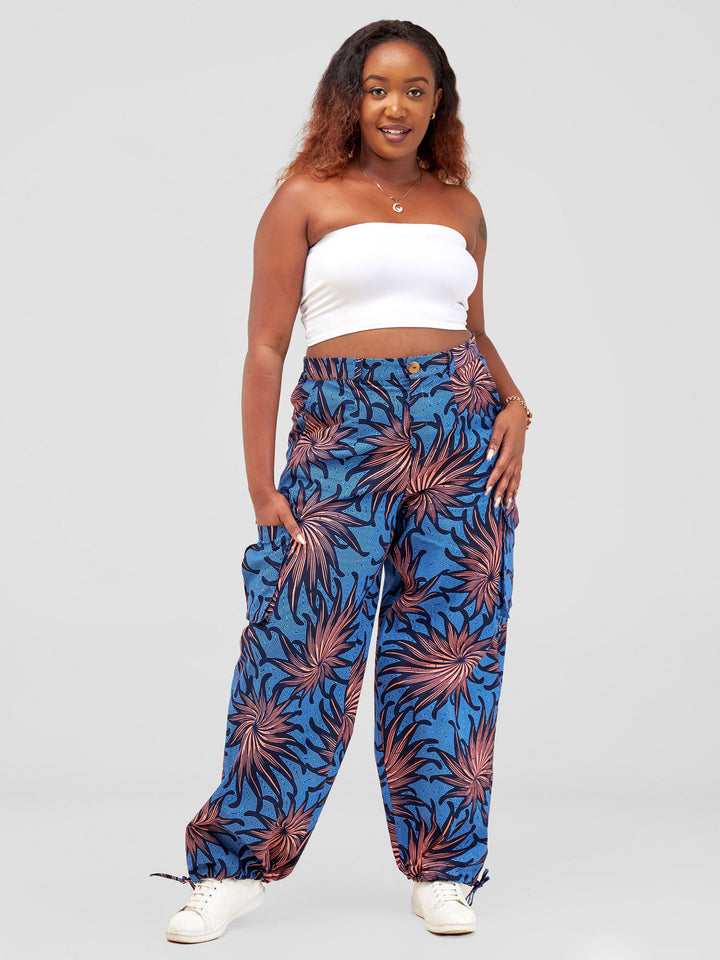 Vivo 2- Way Cargo Pants - Peach / Blue  Tana Print