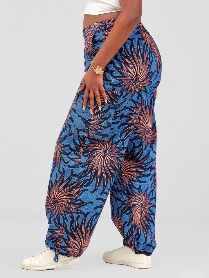 Vivo 2- Way Cargo Pants - Peach / Blue  Tana Print