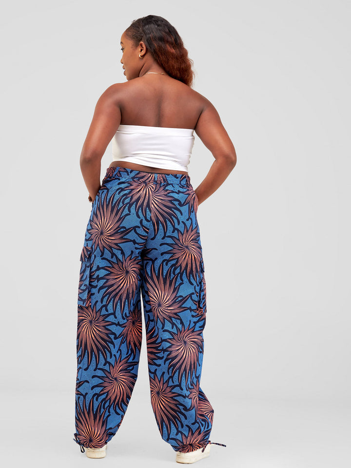 Vivo 2- Way Cargo Pants - Peach / Blue  Tana Print