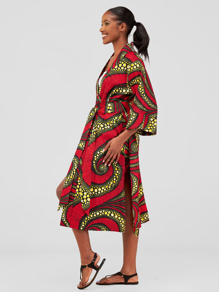 Vivo High Slit Midi Kimono - Zena Print