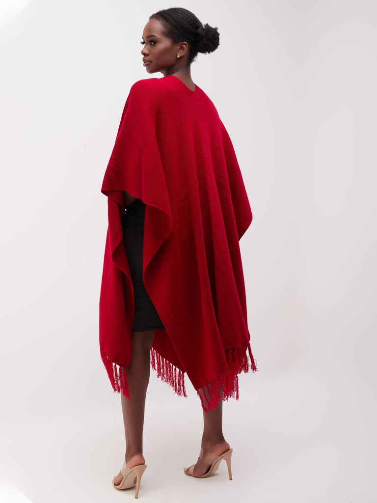 Vivo Basic Double Layered Wrap Poncho - Dark Red - Shopzetu